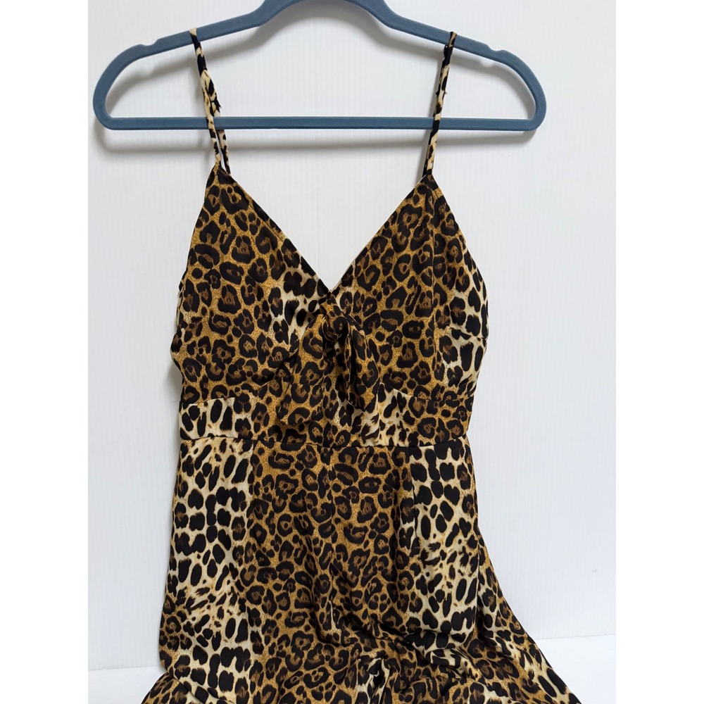 Rokoko Leopard Print Jumpsuit Brown Tan Black Wide Leg Tie Front Large